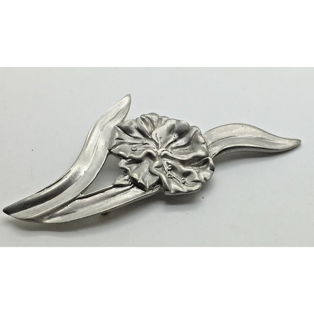Ocean Art Pewter Iris Brooch Pin Floral 1992 Canada  Souvenir Gift Gardener